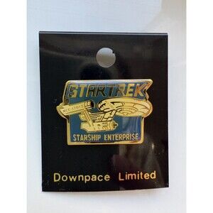 Vintage 1985 Small Blue & White Enamel STAR TREK Starship Enterprise Hat Lapel